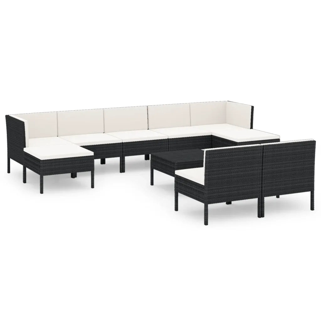 Set Divani da Giardino 10 pz con Cuscini in Polyrattan Nero 3094552