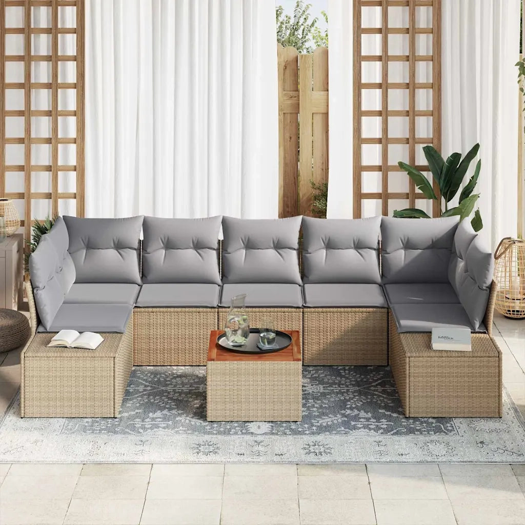 Set Divano da Giardino con cuscino 8 pcs Beige polyrattan