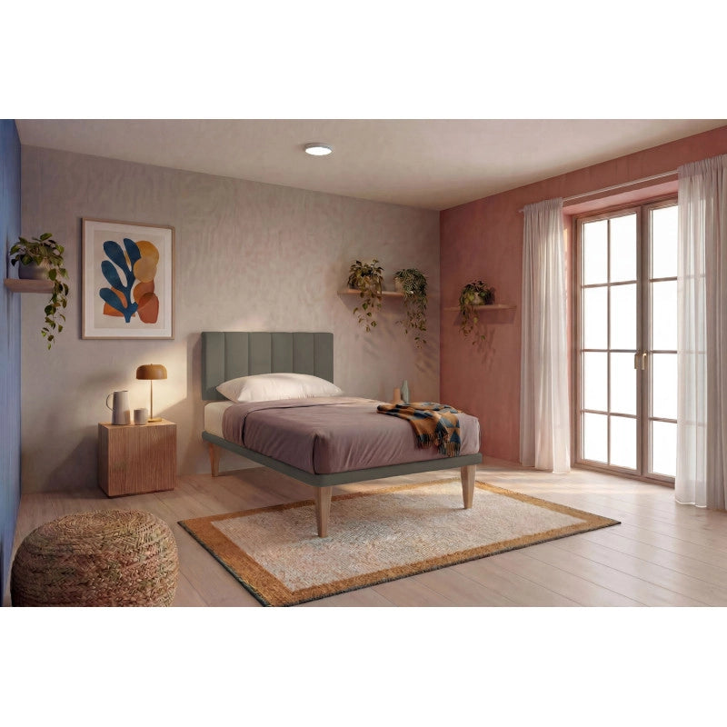 Letto imbottito Singolo 80x200 cm Vertical - Similpelle,Cappuccino,Con rete