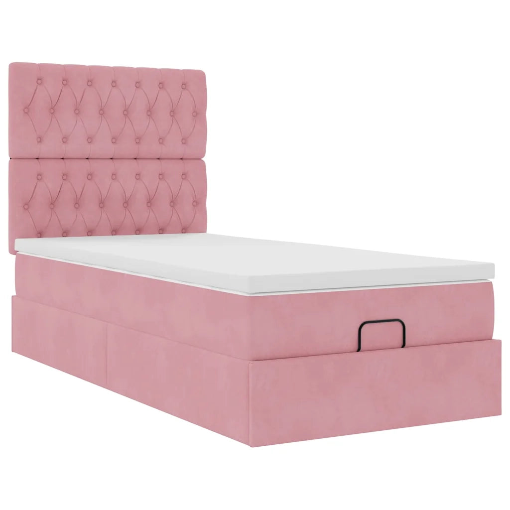 vidaXL Struttura Letto Pouf con Materassi Rosa 100x200 cm Velluto