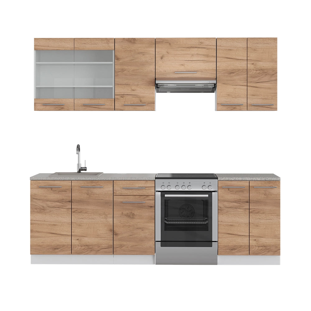 Cucina componibile Fame-Line Rovere dorato/Bianco 240 cm, PL Marmo Vicco