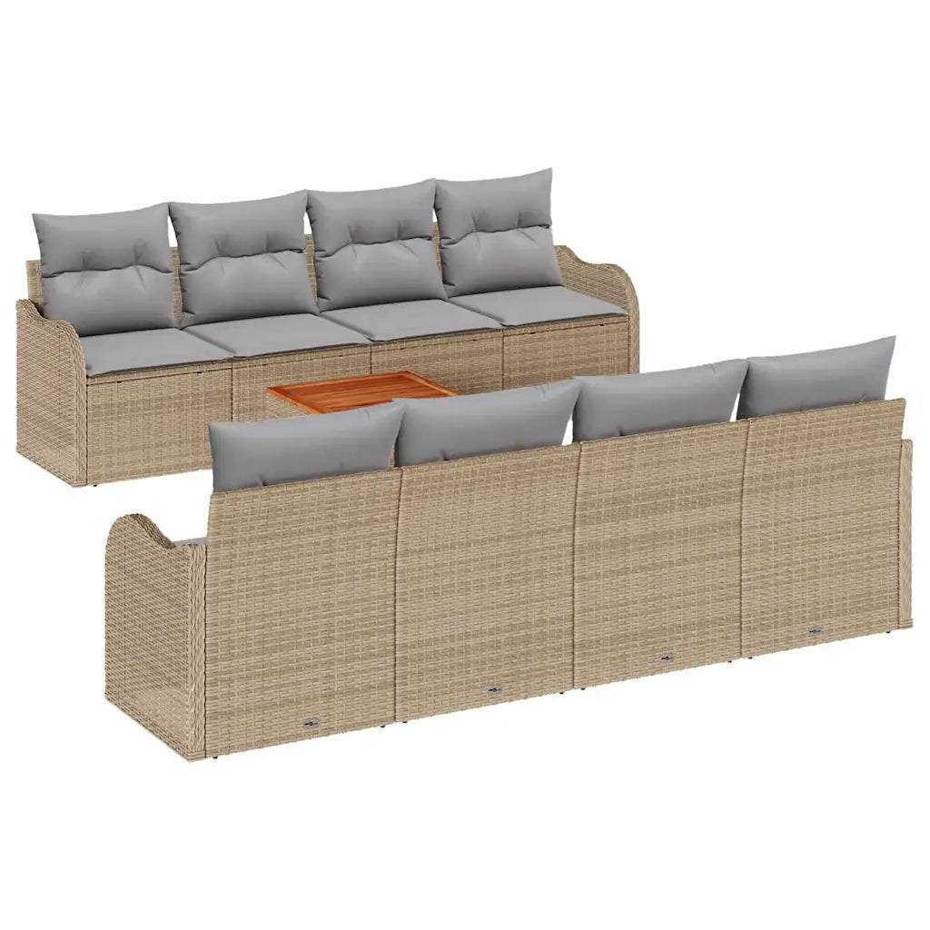Set Divano da Giardino con cuscino 9 pcs Beige polyrattan 3347427