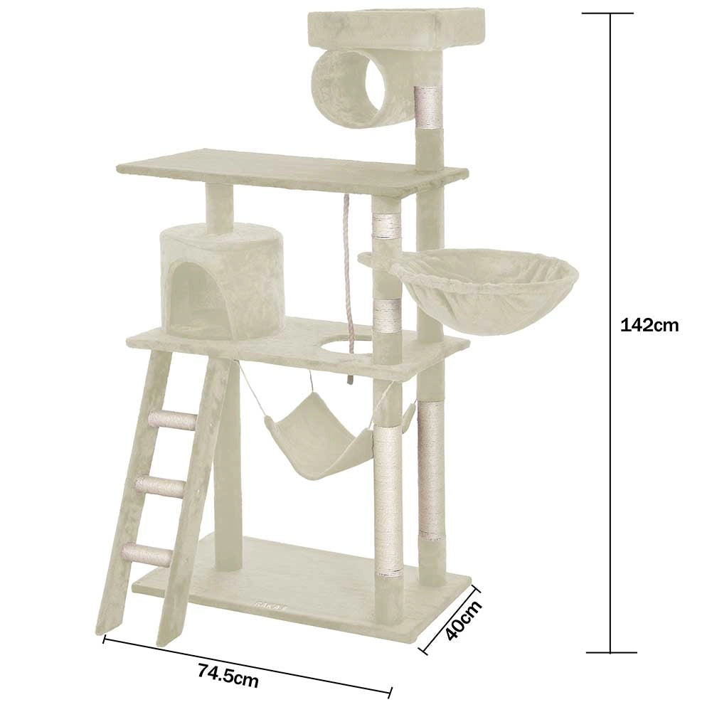 Albero Tiragraffi per Gatti Parco Giochi Cuccia Graffiatoio gatto 142cm Beige