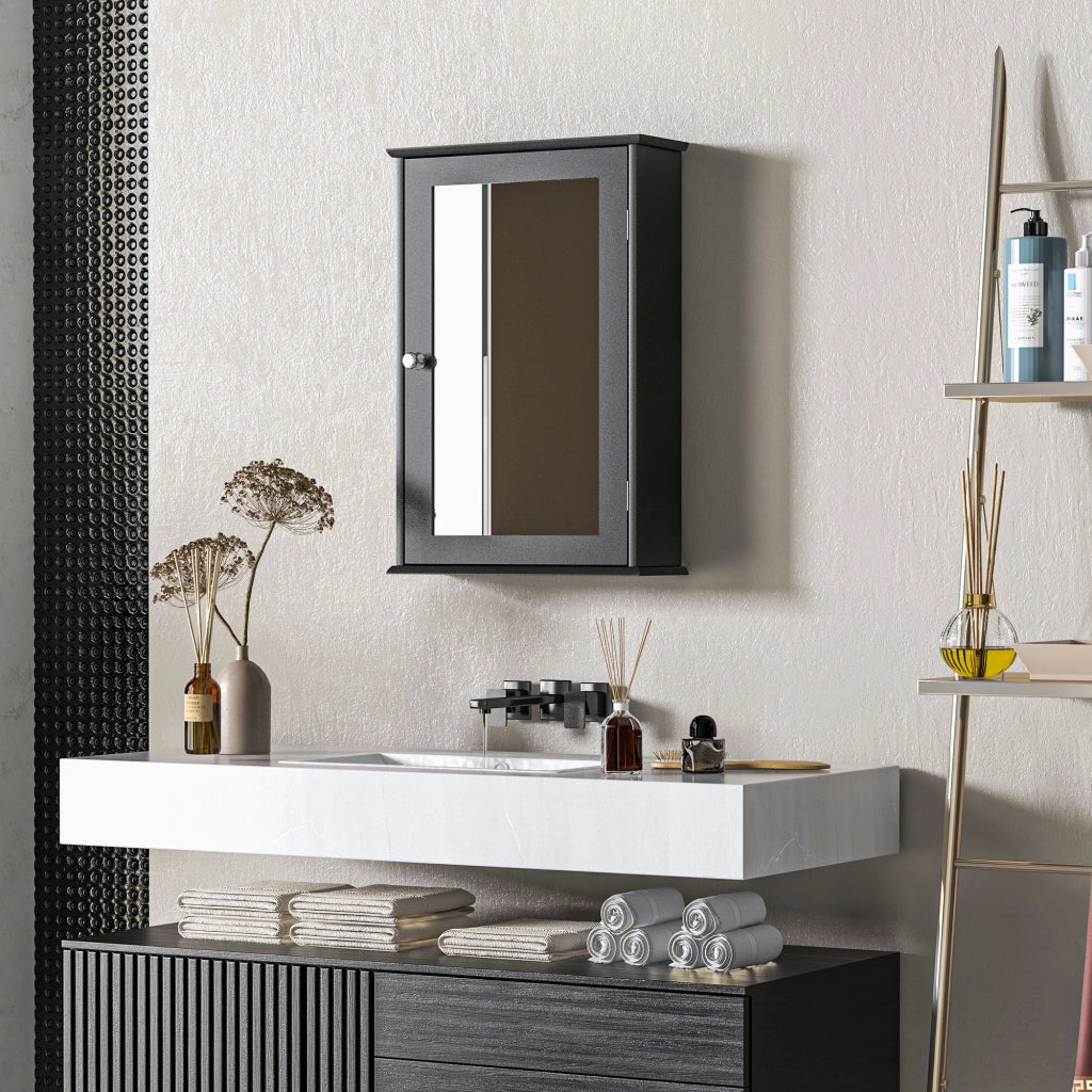 Mobiletto Bagno Pensile con Specchio e Anta a Chiusura Magnetica ¨C zephmum ¨C Nero 41x14x60 cm