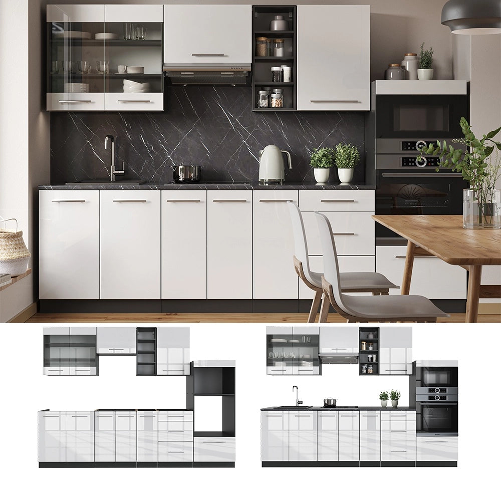 Cucina componibile Fame-Line Bianco lucido/Antracite 280 cm, PL Antracite Vicco