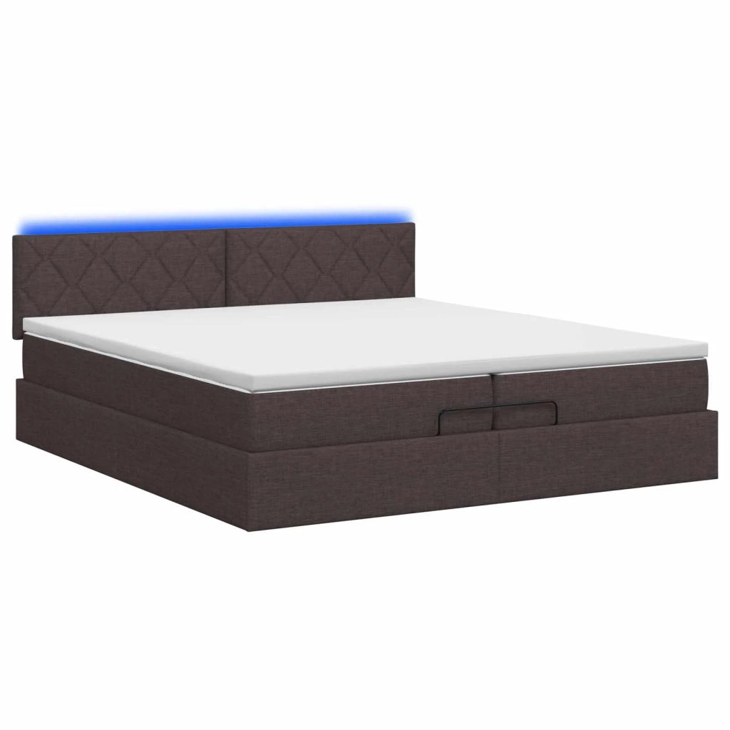 Letto Ottomano con Materasso e LED Marrone Scuro 200 x 200 cm 3457019