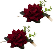 Fiori artificiali corsage per sposa e damigella d'onore - Rosso - Accessorio di matrimonio con filo di seta - 2 pezzi