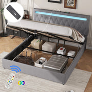 OKWISH Letto contenitore 180×200 cm, Letto Matrimoniale con LED Regolabile, USB e Tipo C, senza Materasso, in Lino, Grigio