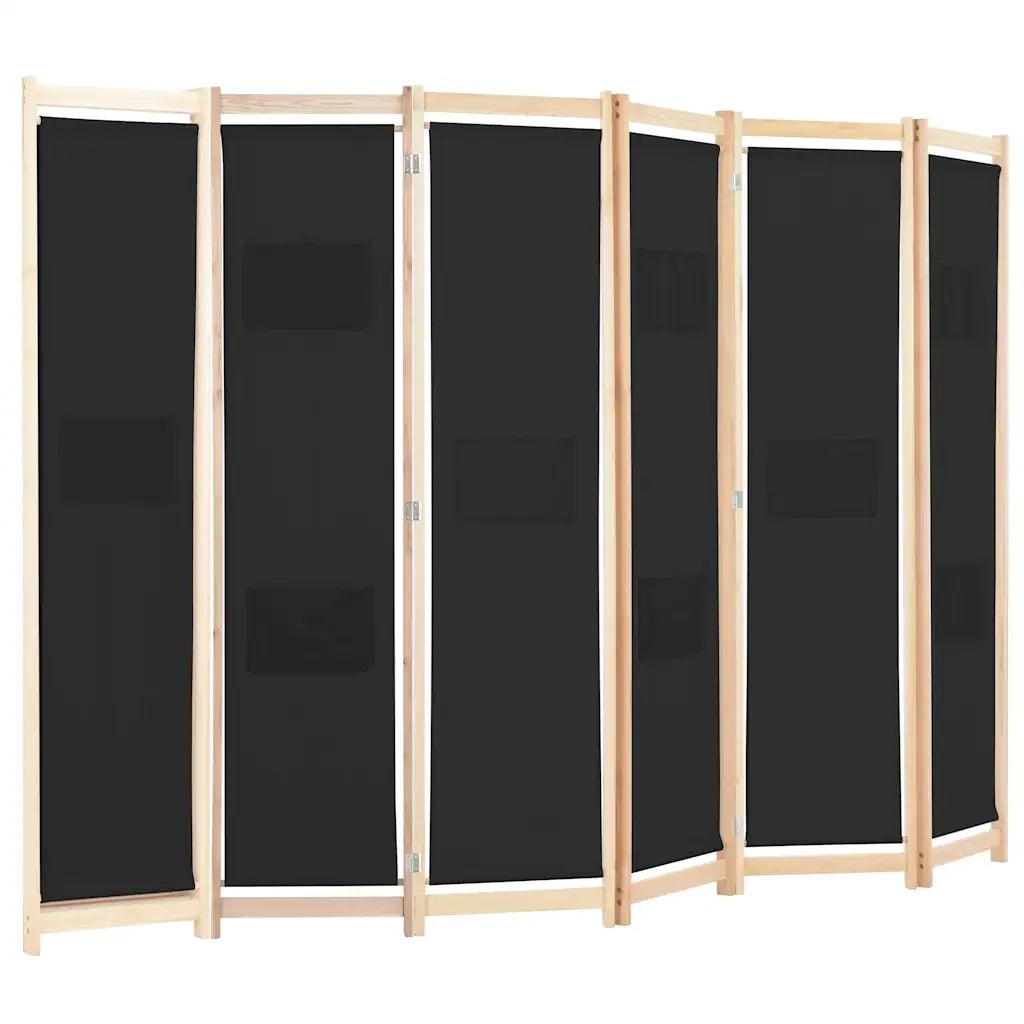 Divisorio a 6 Pannelli Nero 240x170x4 cm in Tessuto 248186