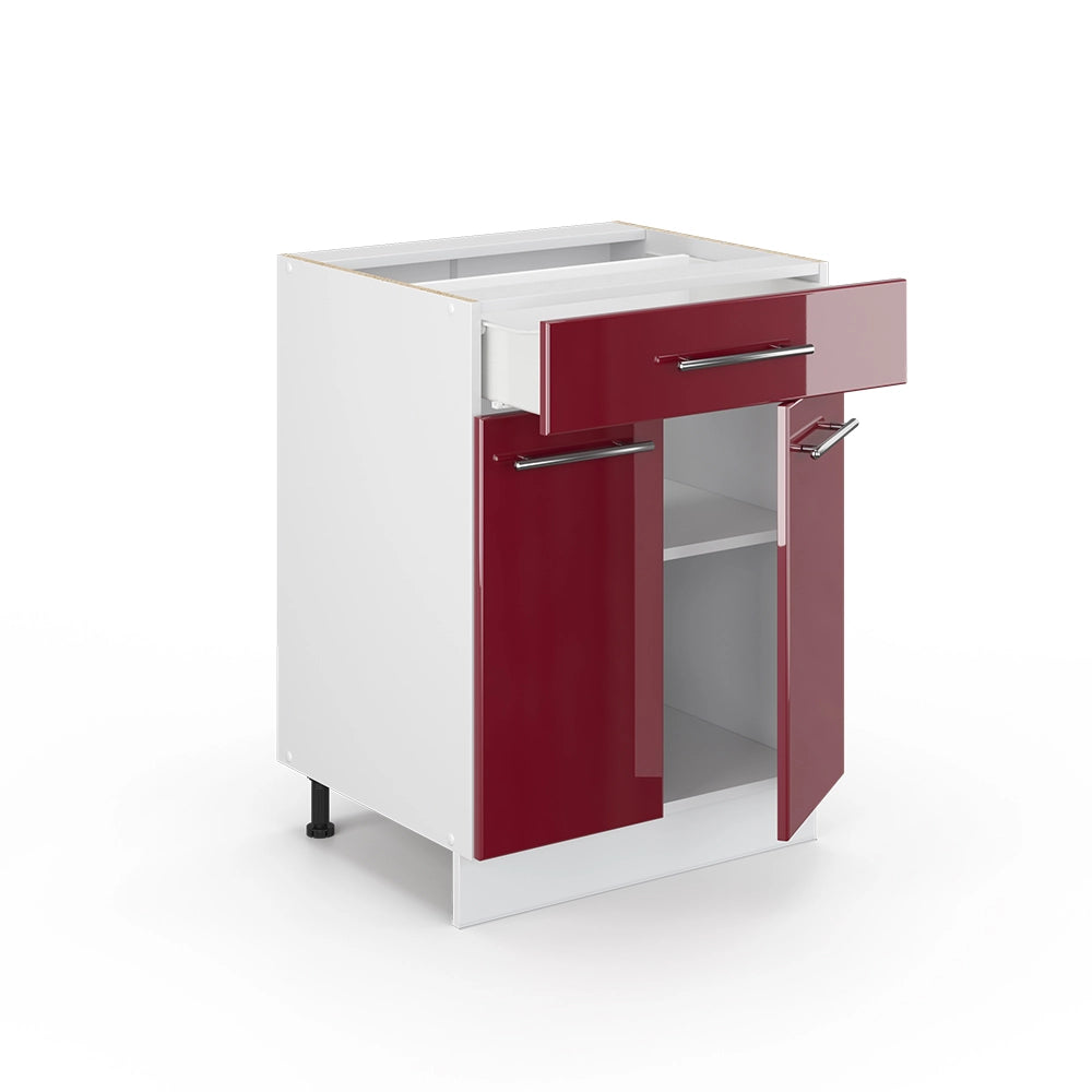 Mobiletto base per cucina Fame-Line Bordeaux lucido/Bianco 60 cm con cassetto, PL Antracite Vicco