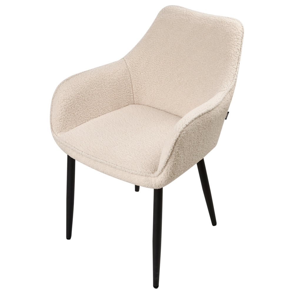 Set di 2 sedie da pranzo in tessuto beige chiaro braccioli schienale intagliato gambe in metallo moderna industriale