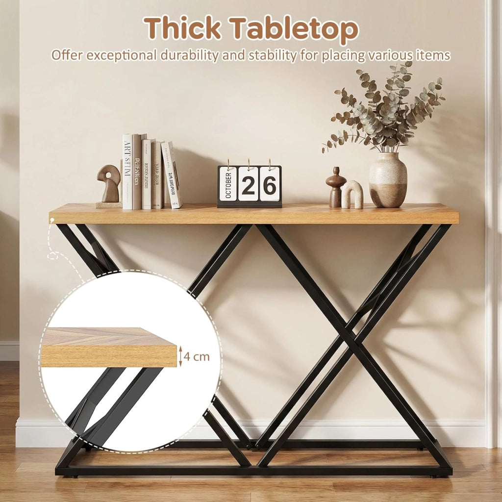 Tavolo Consolle 140 cm, Tavolo Divano con Struttura in Metallo Solido e Spazio di Stoccaggio, Tavolino Stretto in Industriale per Soggiorno, Camera da Letto, Entrata e Corridoio