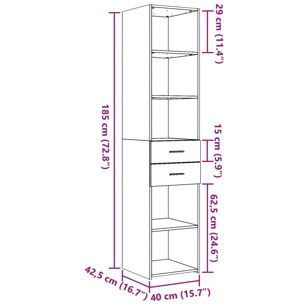 Buffet credenza cassettiera mobiletto mobile contenitore organizer cucina soggiorno salotto alto 40 x 42,5 x 185 cm legno ingegnerizzato grigio 02_0034440