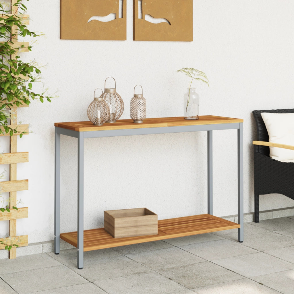 Tavolo da esterno Naturale e Grigio 35x110x75 cm Legno e Acciaio Massello