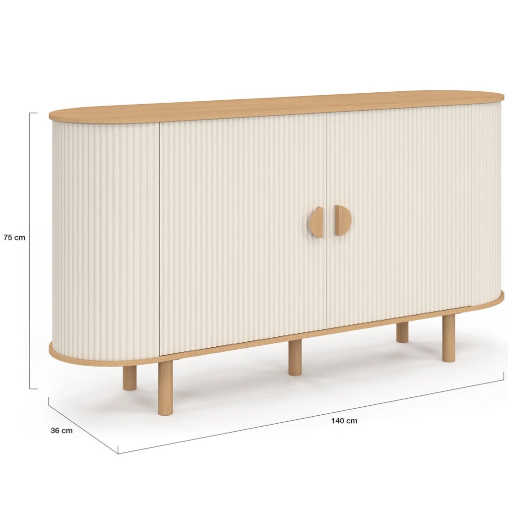 IDMarket - Credenza KANEL a 2 ante beige e legno effetto scanalato da 140 cm