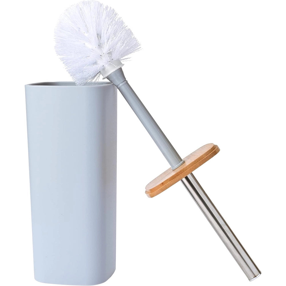 Trade Shop - Set Accessori Bagno In Bambù 6 Pz Moderno Bidone Spazzatura Portasapone Dispenser - Grigio