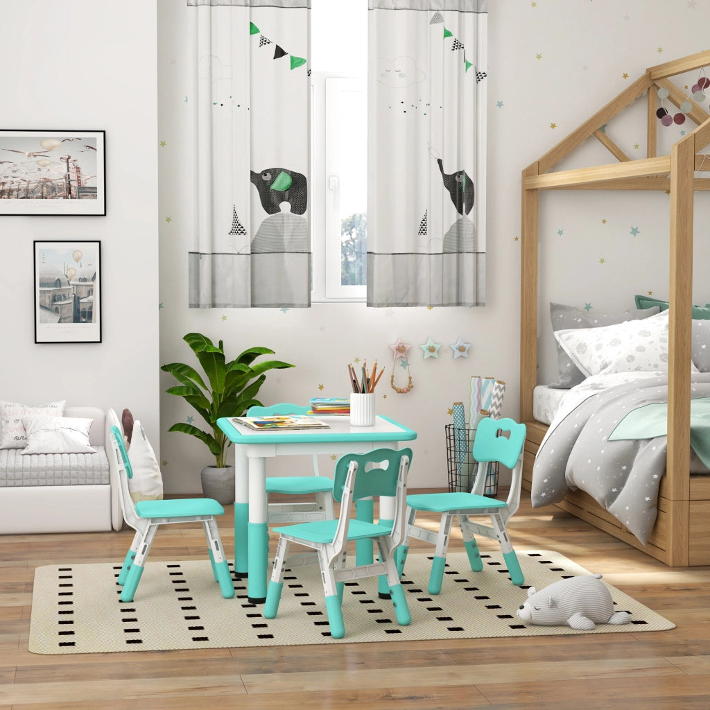 Set Tavolo e Sedie per Bambini 5pz ¨C zephmum ¨C Verde, 60x60x46-58 cm