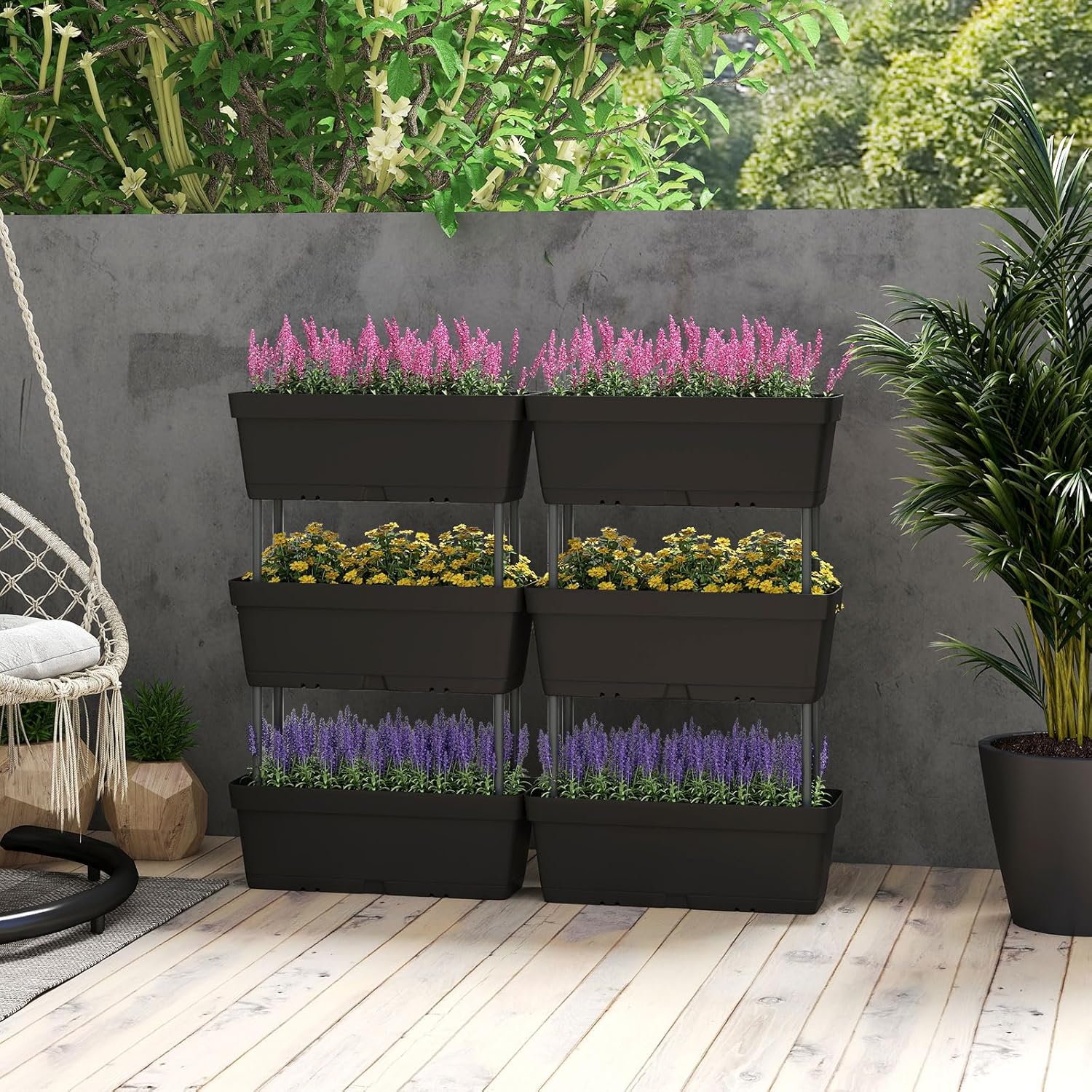 Letto Verticale Rialzato, 6 PZ Fioriere da Giardino per Verdure, Erbe e Fiori, Fioriere Elevate per Interni ed Esterni per Patio, Giardino e Balcone (Nero)