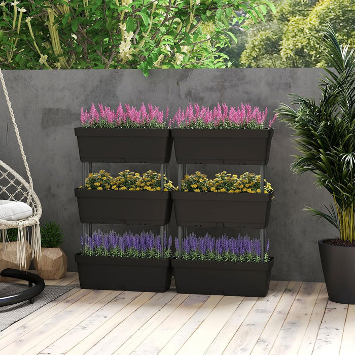 Letto Verticale Rialzato, 6 PZ Fioriere da Giardino per Verdure, Erbe e Fiori, Fioriere Elevate per Interni ed Esterni per Patio, Giardino e Balcone (Nero)