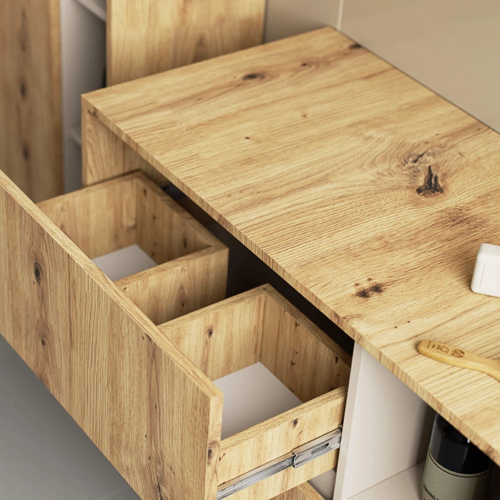 Mobile bagno sospeso senza lavabo VAMI Rovere Artisan, Cashmere 90 cm 2 cassetti 90x45,5x60 cm