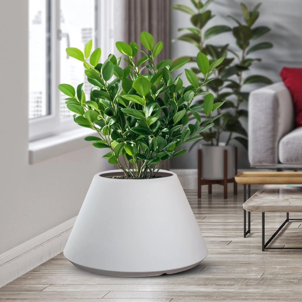 Vaso in resina da esterno interno per piante tondo conico design d.60x35h Stromboli Bianco