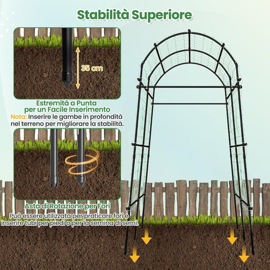 Traliccio ad Arco da Giardino per Piante Rampicanti, Supporto per Piante Alto 230 cm da Esterno con Struttura in Metallo Rivestito in PE per Viti/Verdure/Frutti/Fiori