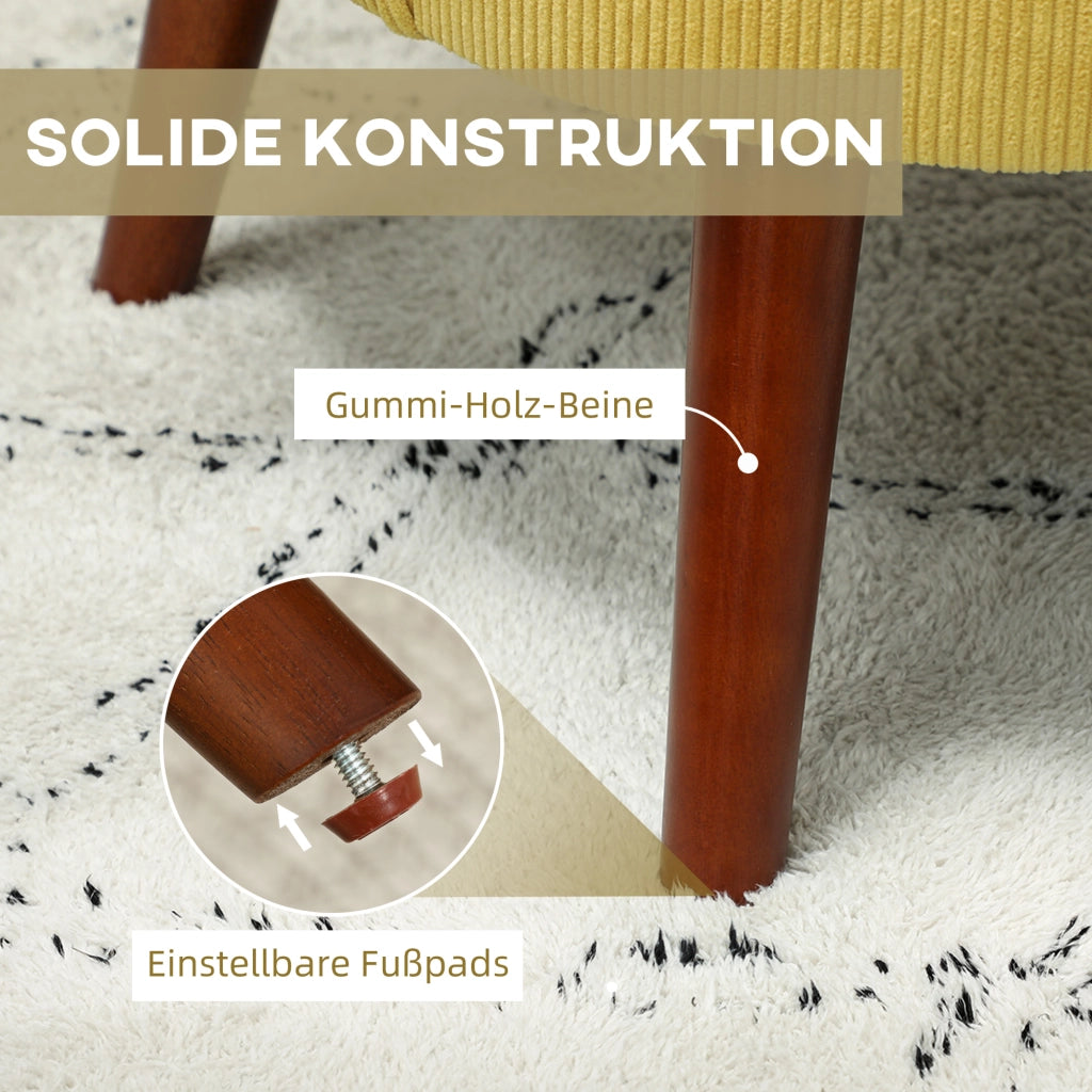 Poltrona moderna con braccioli e cuscino lombare ¨C zephmum ¨C gialla, gambe in legno di gomma