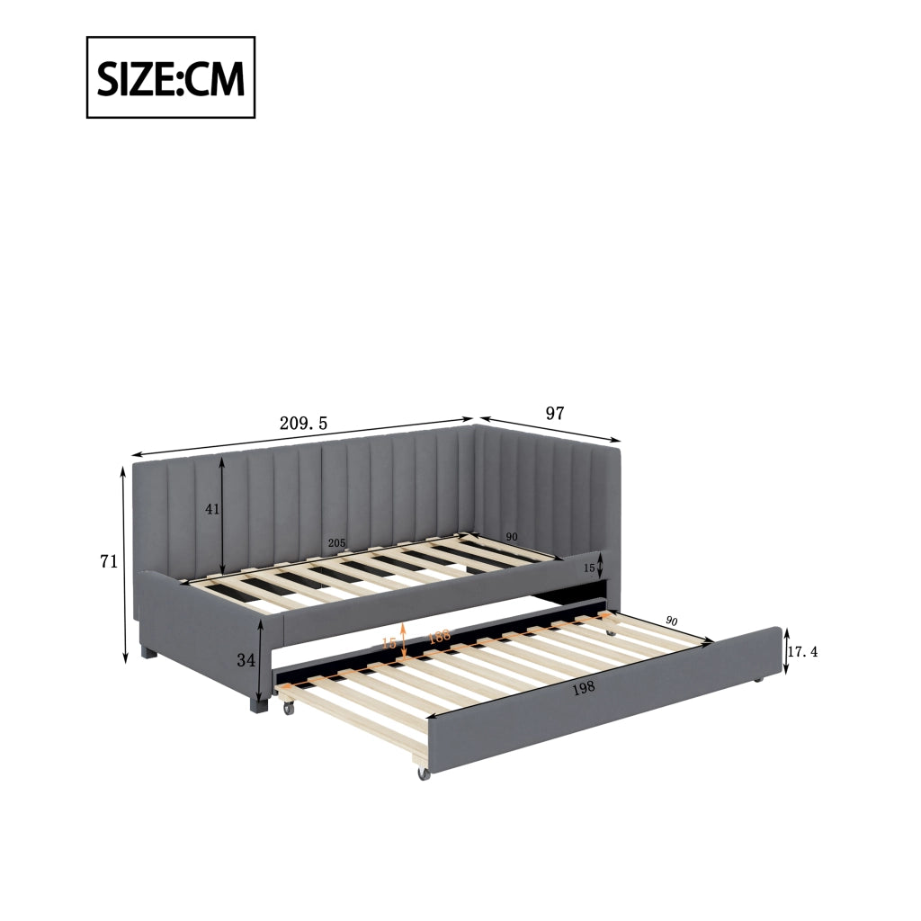 Divano letto estraibile 90x200 cm in velluto grigio, letto singolo con rete a doghe, design multifunzione