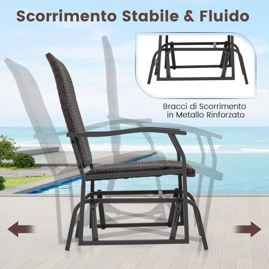 Set di 3 Pezzi Mobili in PE Rattan, Set di 2 Sedie a Dondolo con Tavolino da CaffÃ¨ in Vetro Temperato, Set di Sedie e Tavolino da Esterno per Giardino Cortile e Patio