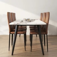 Set di 6 Sedie da Pranzo Moderne con Schienale Alto in Finta Pelle e Acciaio, 41x50x97 cm, Marrone