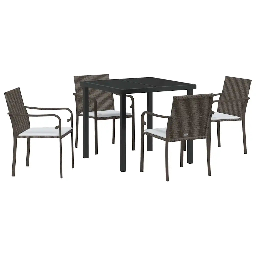 Set da Pranzo per Giardino 5 pcs Marrone e Nero Rattan in PE