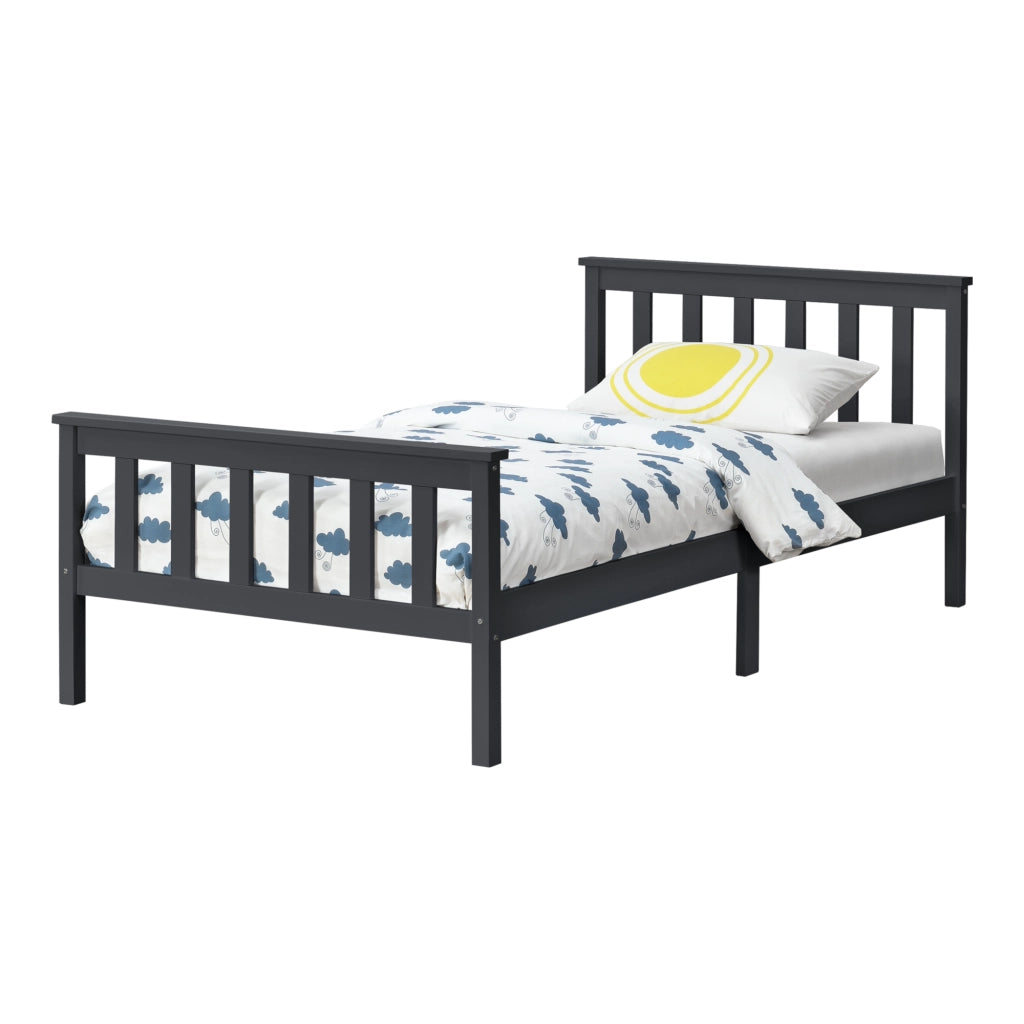 Struttura Letto Singolo Breda 90 x 200 cm Letto in Legno di Pino con Testiera e Pediera - Grigio Scuro [en.casa]