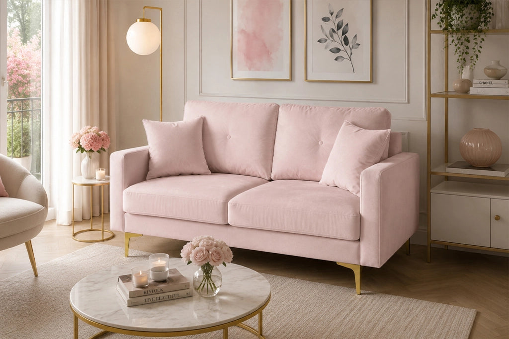 Divano 2 posti in velluto rosa piedi in metallo dorato - Chloe - DI2P-CH19VLT-PD