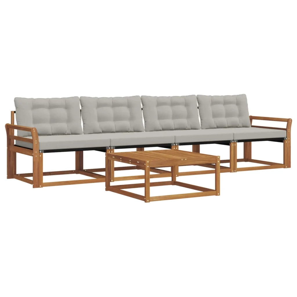 Set di divani da esterno 5 pcs Grigio Naturale e Chiaro
