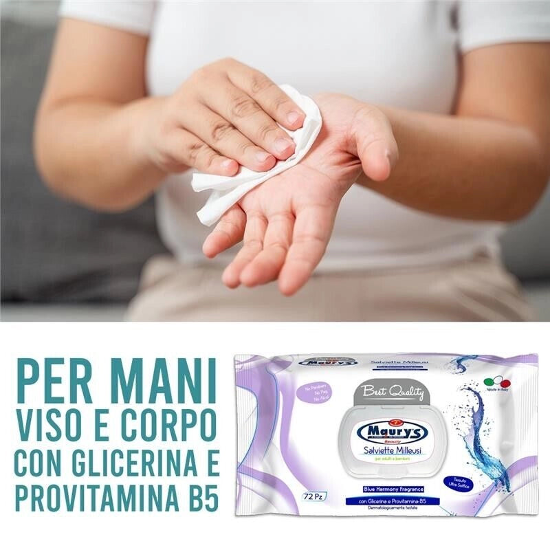 MAURY'S SALVIETTE DETERGENTI UMIDIFICATE MILLEUSI BLU HARMONY 72PZ PER ADULTI E BAMBINI
