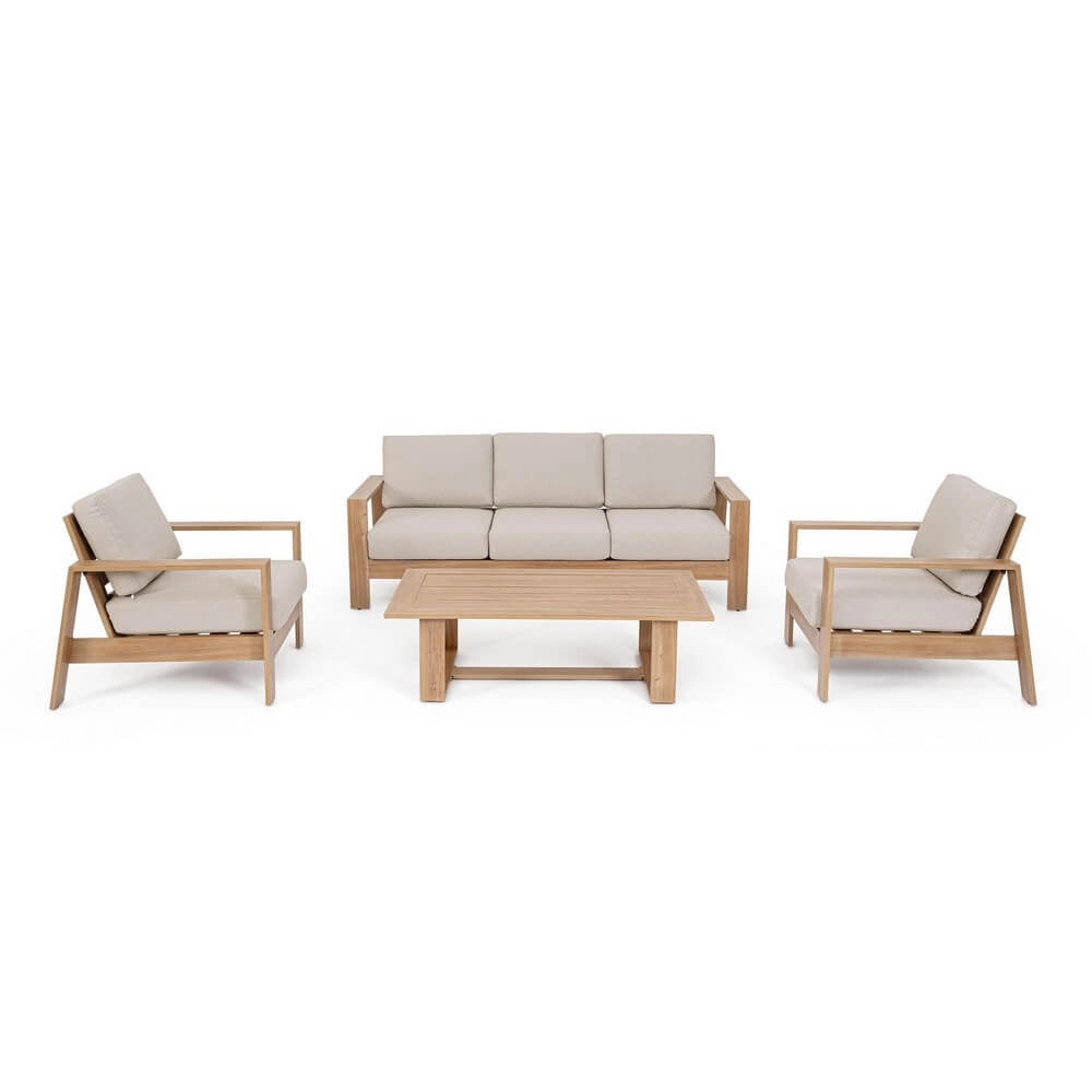 Set salotto 4 posti da esterno con cuscini in alluminio effetto legno - BALTIC