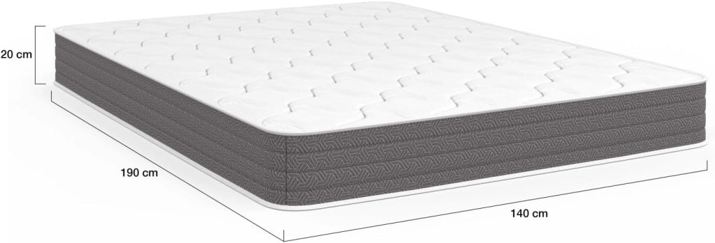 Materasso 140x190 cm Materasso Ibrido a Molle con Memory Foam LYANA Spessore 20 cm