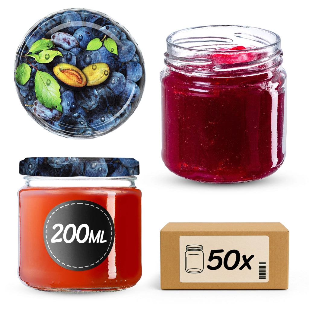 Barattoli per conserve KADAX Lerma 200 ml 50 pezzi 66 mm + coperchi "Prugne"