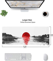 Tappetino per mouse, nero e bianco, design Cherry Blossom Extended Large, larghezza 80 cm, profondità 30 cm, spessore 3 mm, bordo in gomma antiscivolo lungo 3 mm