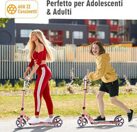 Scooter Monopattino a Spinta per Bambini Pieghevole e Regolabile in Altezza (91-106 cm), con Ruote Luminose e Cavalletto, Carico Massimo 100kg