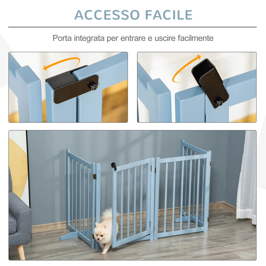 Recinto per Cani Pieghevole ¨C Xylo ¨C 4 Pannelli Legno con Porta 237.5x36x80cm Grigio