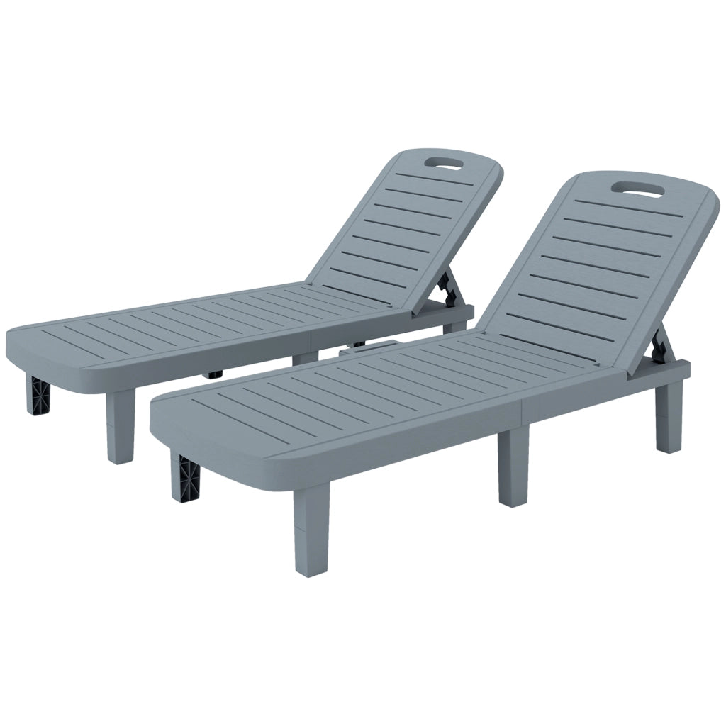 Set 2 Lettini Prendisole con Schienale Regolabile e Vassoi, in Polipropilene, 62x158x88 cm, Grigio Scuro