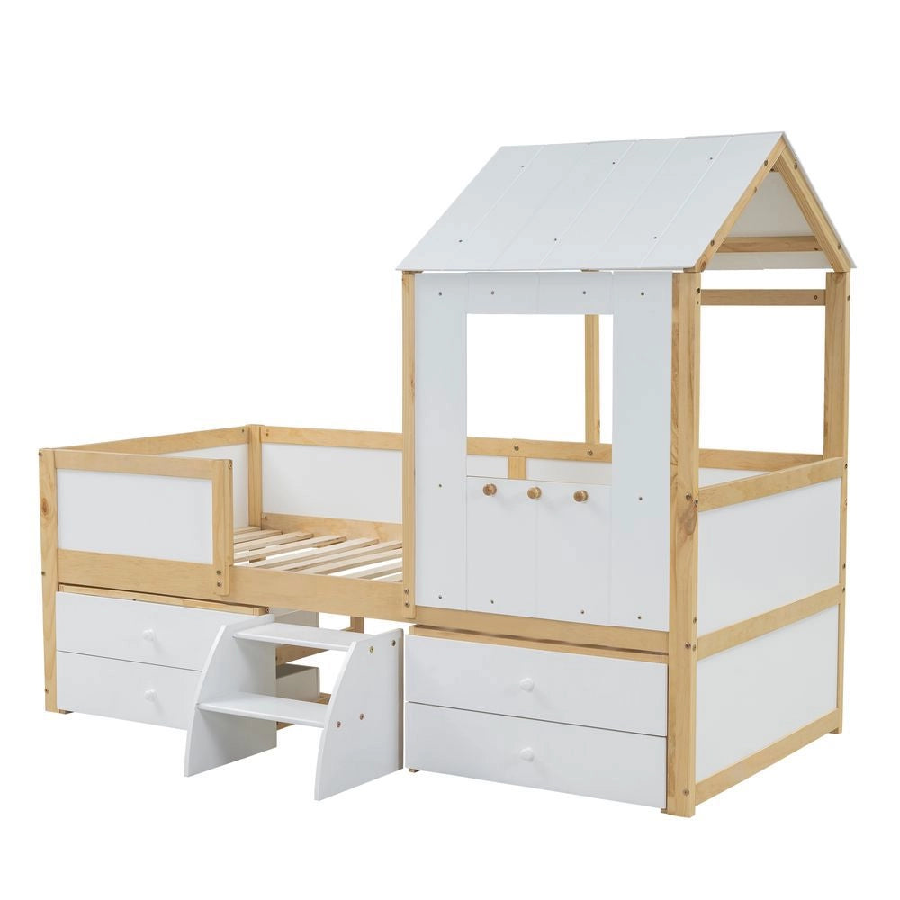 Letto mezzanino - Xylo - 90x200 cm 4 cassetti bianco