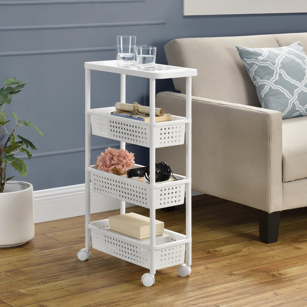 Carrello Portaoggetti a 4 Ripiani Scaffale Stretto con Ruote 100 x 22 x 48 cm - Bianco [en.casa]