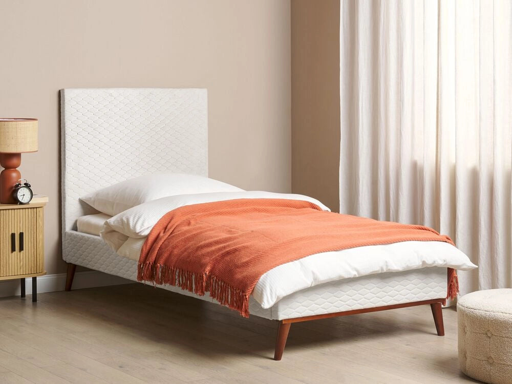 Letto imbottito in velluto bianco sporco 90 x 200 con struttura imbottita a nido d'ape trapuntato stile classico