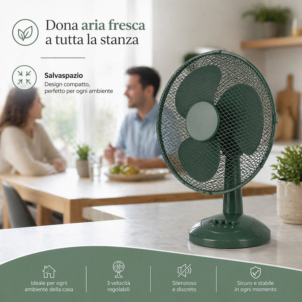 Ventilatore da Tavolo Autoportante Ø40 cm Potenza 45W 3 Velocità Verde