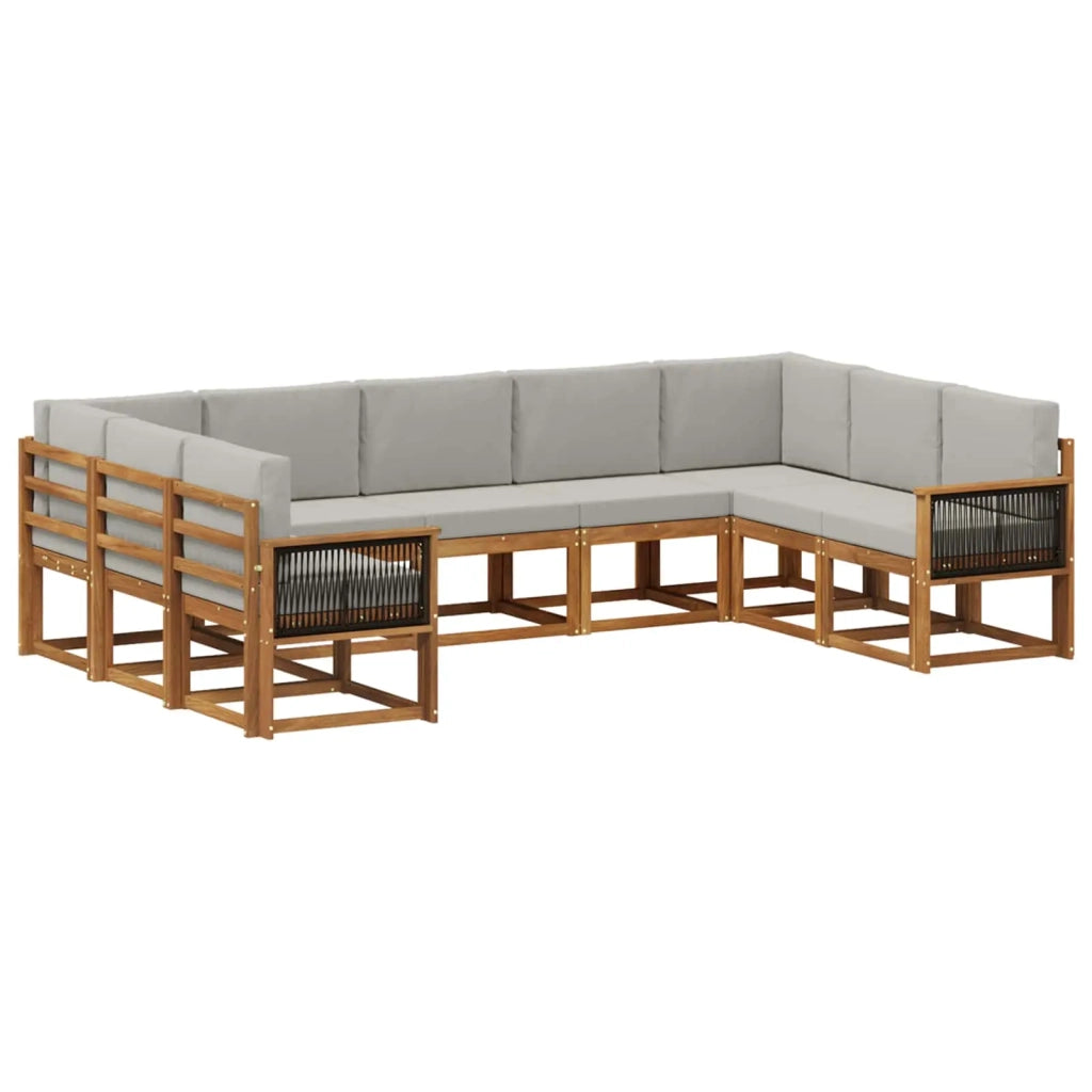 Set di divani da esterno 9 pz Naturale e Grigio Chiaro 3385532
