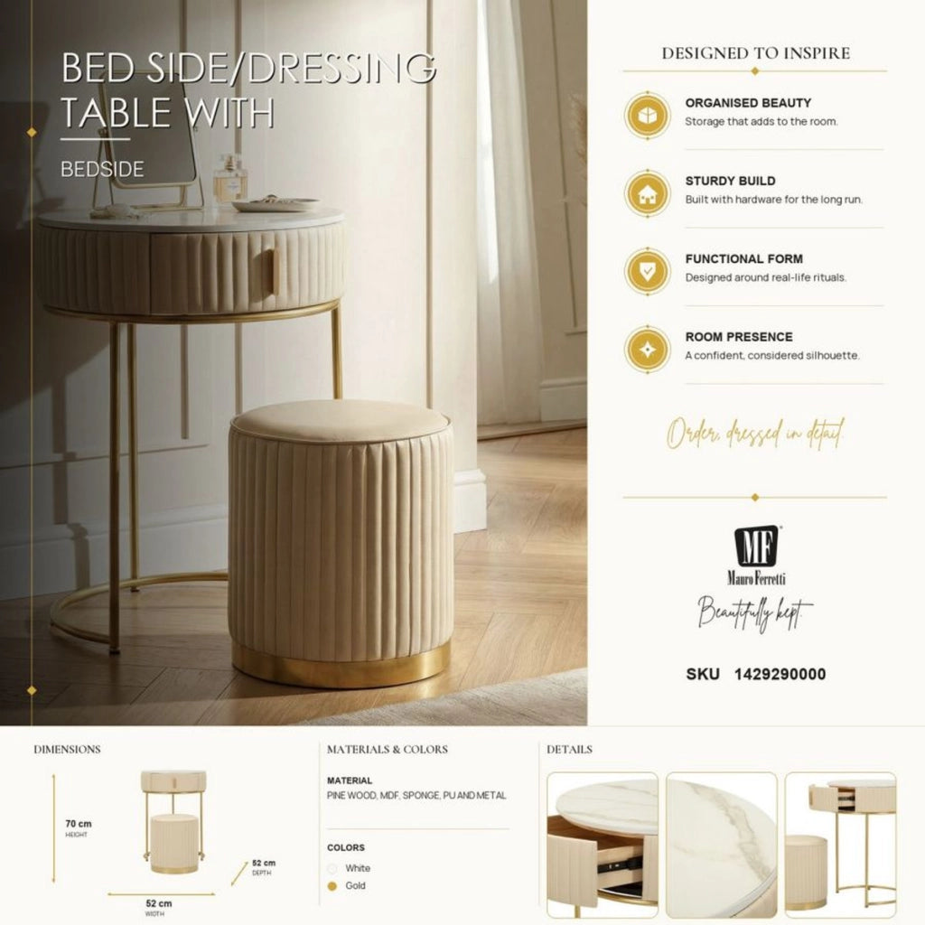 Set toletta POK con puff, design rotondo in oro