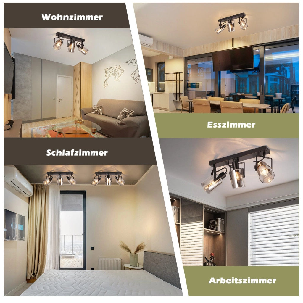 ZMH Faretto da soffitto 3 fiamme vetro grigio fumé E14 per camera letto