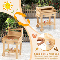 Barbecue Giocattolo per Giardino in Legno di Abete, Griglia Carrello Bambini con Cibo, Set Cucina Giocattolo con 25 Accessori BBQ, 53 x 36 x 63 cm, per Bambini 3+ Anni